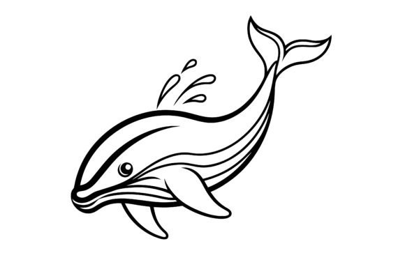 Abstract Whale Swimming Moon Line Art