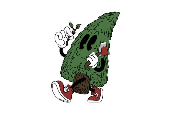 Cartoon Pine Tree Mascot with Red Axe: A Bold Identity for Your Brand