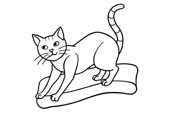 Cat Stretching on Bed Line Drawing