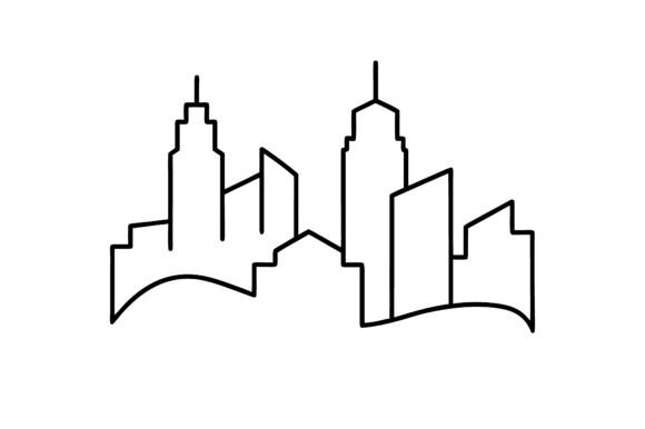 City Building Skyline Single Line Sketch