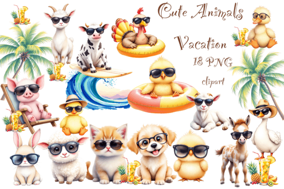 Cute Animals Vacation Clipart PNG