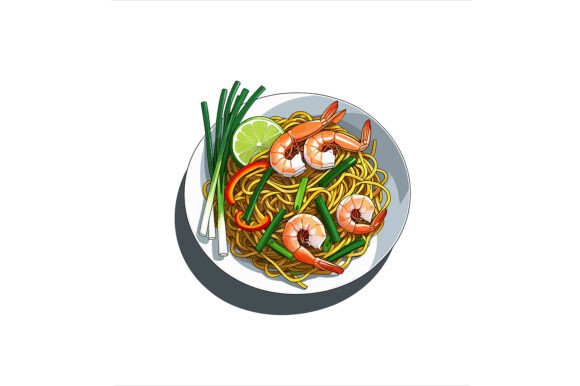 Delicious Plate of Noodles with Shrimp: A Visual Asset for Creative Designers