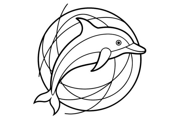 Dolphin Swimming Circle Line Art for Modern Design Projects