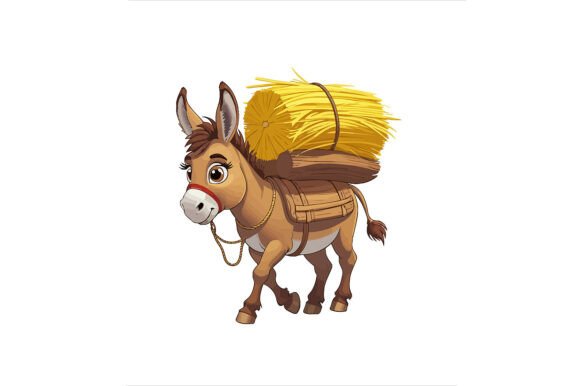 Illustration of a Donkey Carrying Hay: A Versatile Design Resource for Creative Projects