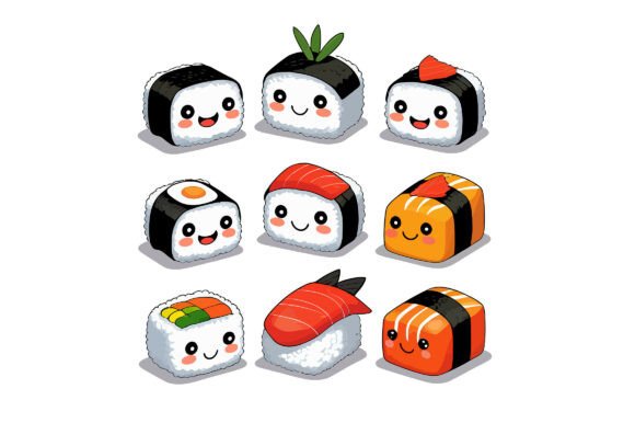 Illustration of Various Sushi: A Versatile Design Asset