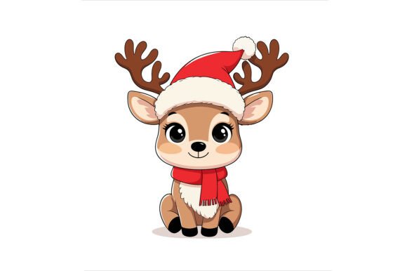 Reindeer Wearing a Santa Hat and Scarf