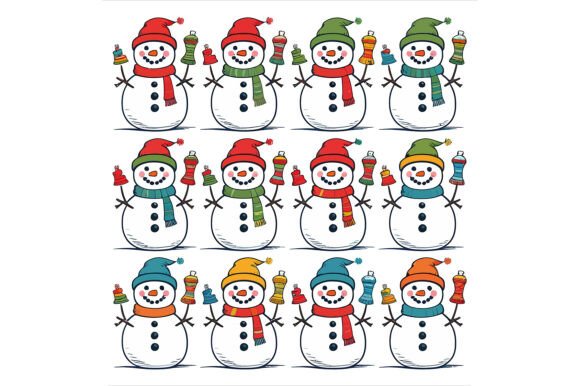 Snowmen in Colorful Hats and Scarves: A Versatile Design for Creative Projects