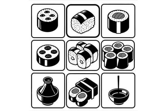 Sushi Set in Black and White Style: A Versatile Design for Creative Projects