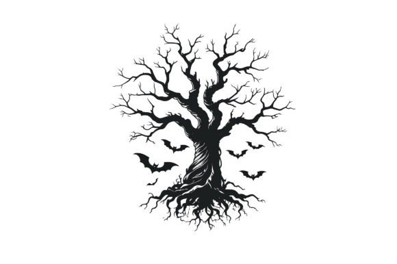 Unleaving the Magic: Exploring the Spooky Halloween Tree with Bats Vector Illustration