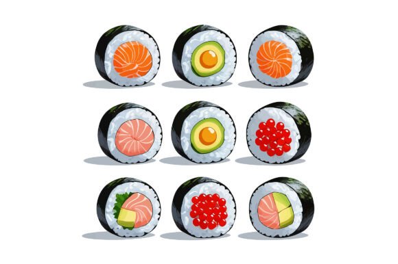 Vector Art of Delicious Sushi Rolls
