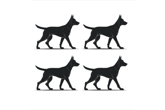 Vector Art of Four Black Dog Silhouettes: A Flexible Design Resource for Diverse Projects