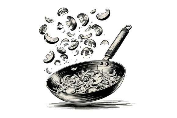 Vector Art of Frying Pan with Mushrooms: A Versatile Design Asset
