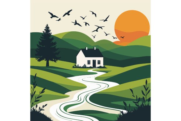 Vector Art of Scenic Landscape: Creative Flexibility for Design Projects