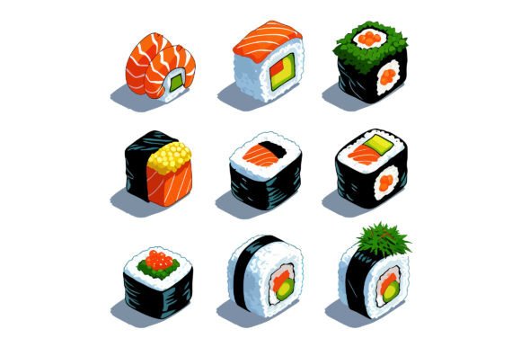 Vector Art of Various Types of Sushi: Creative Design Flexibility for Real-World Projects